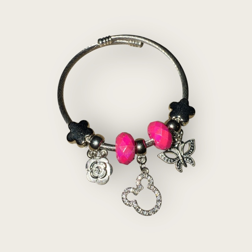 Mickey Silver and Pink Charm Bracelet